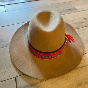 Brixton Tan Wide-Brim Felt Fedora with Red Trim